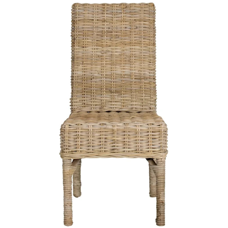 Natural Woven Rattan Dining Chair with Tall Back and Mango Wood