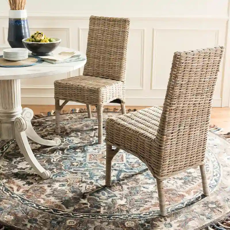 Chaise de salle à manger en rotin naturel tressé, avec dossier haut et bois de manguier