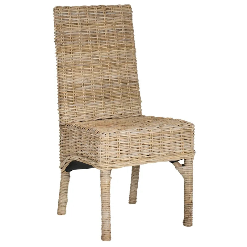 Chaise de salle à manger en rotin naturel tressé, avec dossier haut et bois de manguier