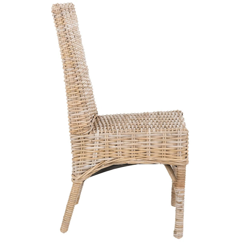 Chaise de salle à manger en rotin naturel tressé, avec dossier haut et bois de manguier