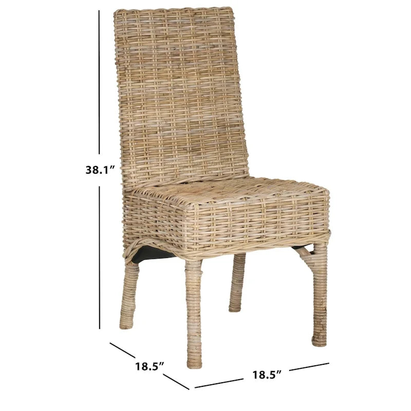 Chaise de salle à manger en rotin naturel tressé, avec dossier haut et bois de manguier