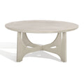 Runder Holzcouchtisch mit skulptural geschwungenem Trestelgestell im Mid-Century-Stil
