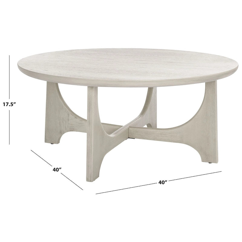 Runder Holzcouchtisch mit skulptural geschwungenem Trestelgestell im Mid-Century-Stil