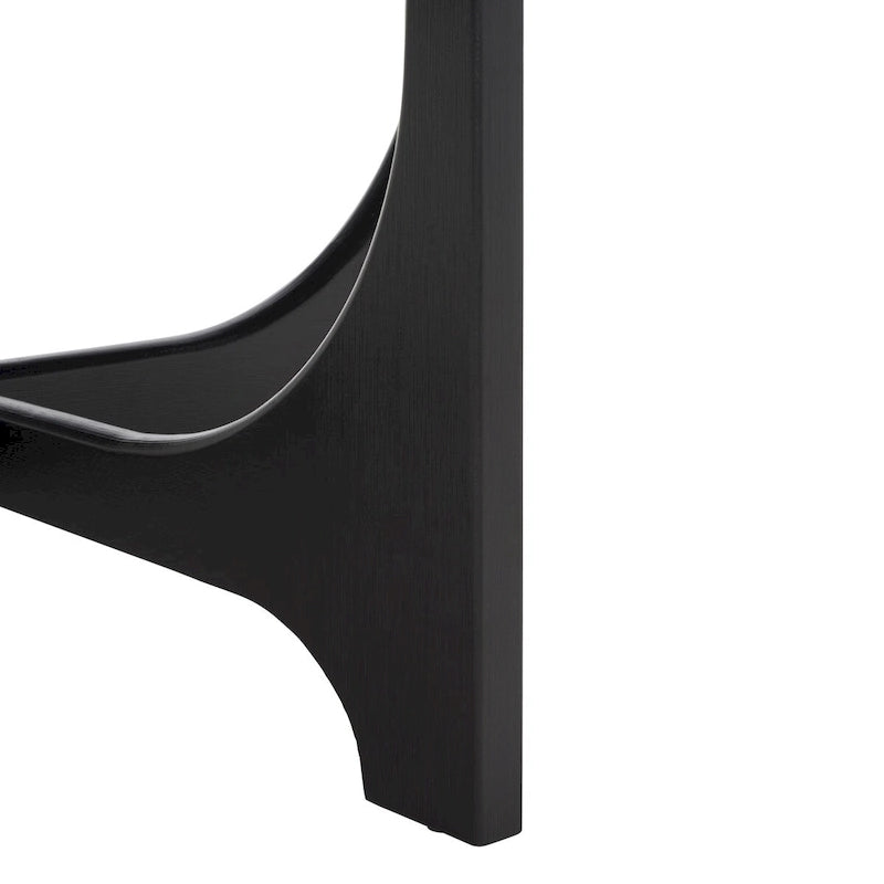 Runder Holzcouchtisch mit skulptural geschwungenem Trestelgestell im Mid-Century-Stil