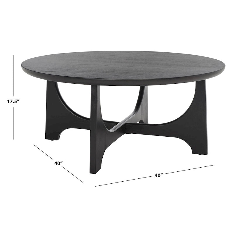 Runder Holzcouchtisch mit skulptural geschwungenem Trestelgestell im Mid-Century-Stil