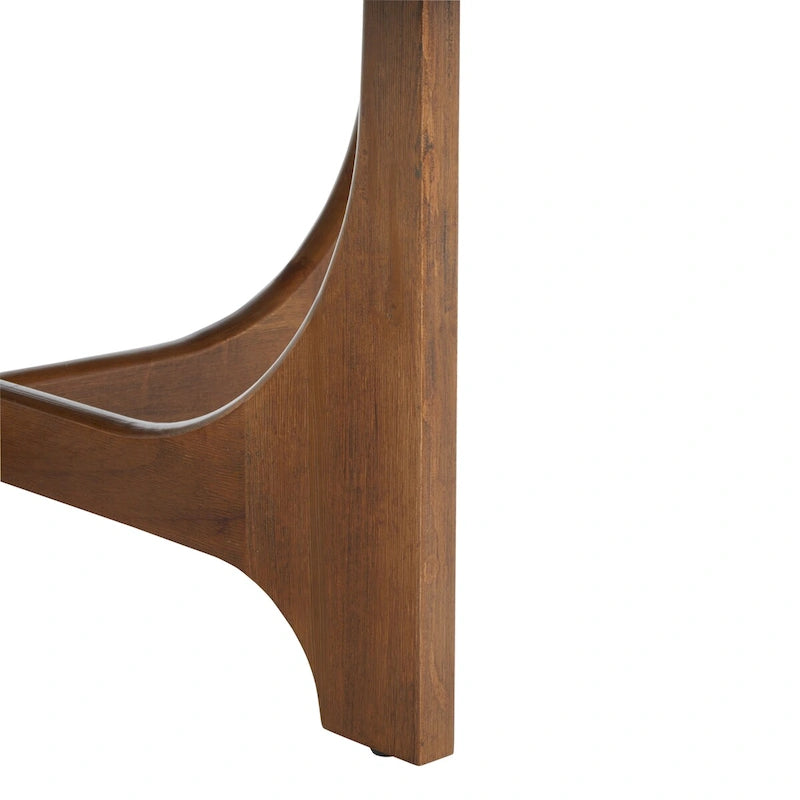 Runder Holzcouchtisch mit skulptural geschwungenem Trestelgestell im Mid-Century-Stil