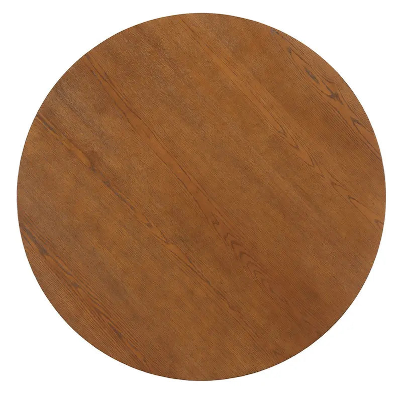 Runder Holzcouchtisch mit skulptural geschwungenem Trestelgestell im Mid-Century-Stil