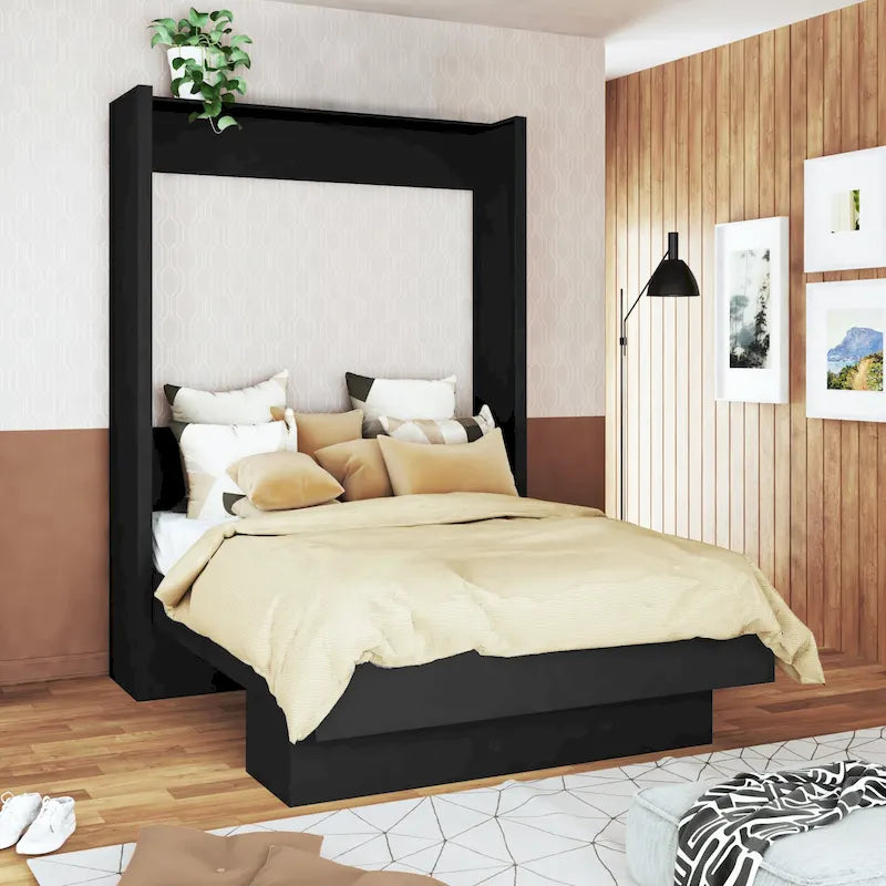 Contemporary Space Saving Fold Down Wall Bed with Display Shelf
