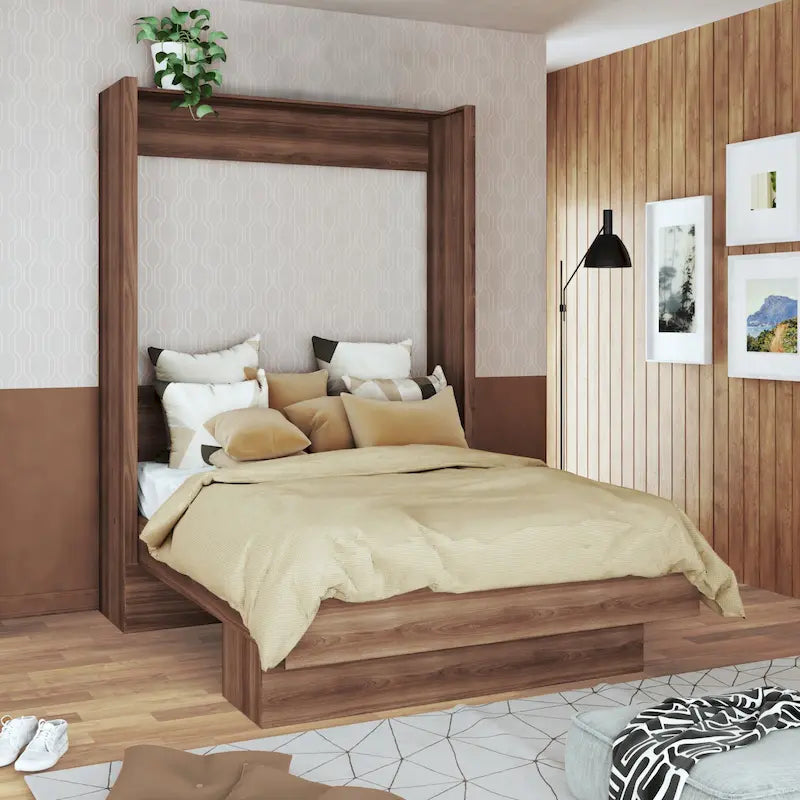 Contemporary Space Saving Fold Down Wall Bed with Display Shelf