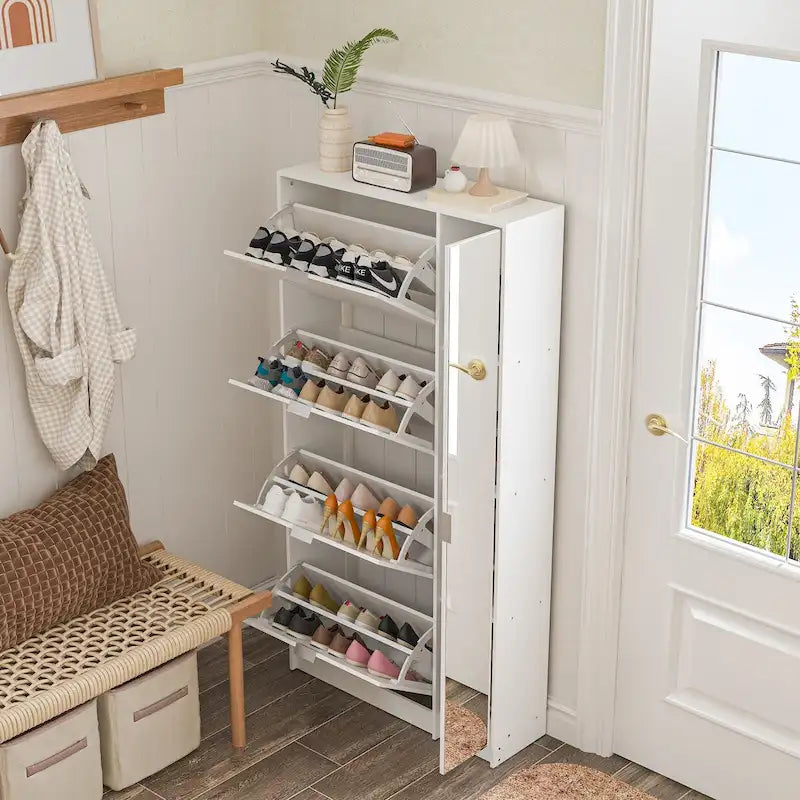 Shoe Organizer w/Mirror Elegant Space Enhancer Entryways Shoe Cabinet