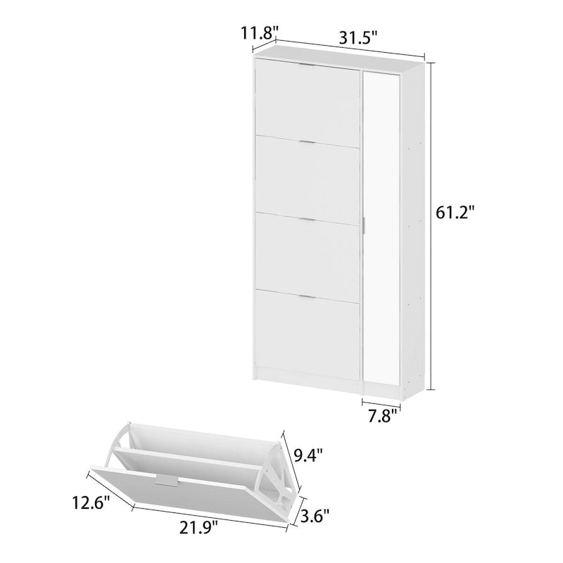 Shoe Organizer w/Mirror Elegant Space Enhancer Entryways Shoe Cabinet