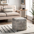 Pouf quadrato ottomano in cotone naturale con trama a trellis e tonalità neutre