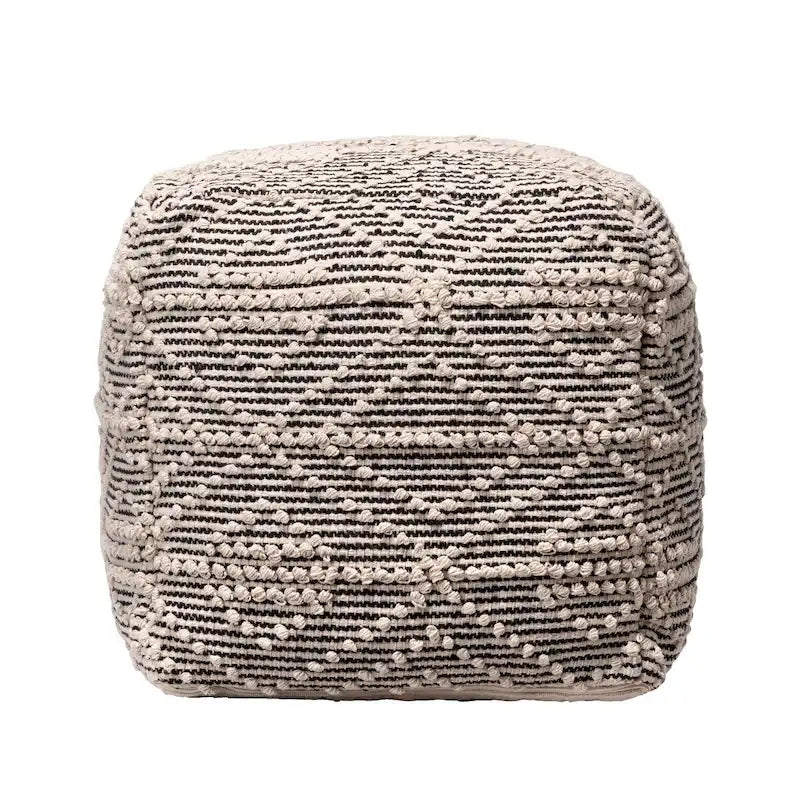 Pouf quadrato ottomano in cotone naturale con trama a trellis e tonalità neutre