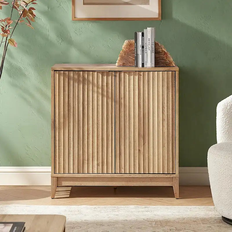 Modern Fluted Two-Door Storage Accent Cabinet with Adjustable Interior Shelf