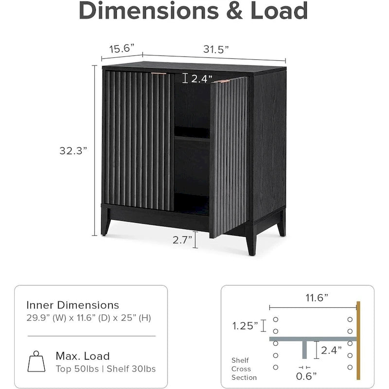 Modern Fluted Two-Door Storage Accent Cabinet with Adjustable Interior Shelf