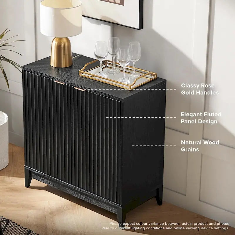 Modern Fluted Two-Door Storage Accent Cabinet with Adjustable Interior Shelf