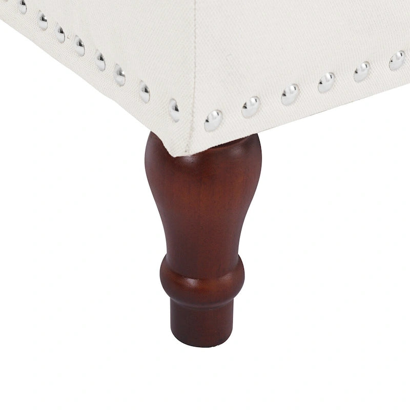 Tufted Upholstered Storage Bench with Nailhead Trim and Wooden Legs