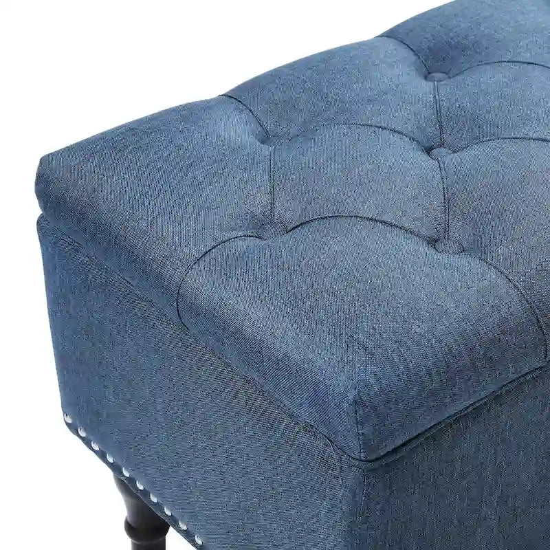 Tufted Upholstered Storage Bench with Nailhead Trim and Wooden Legs