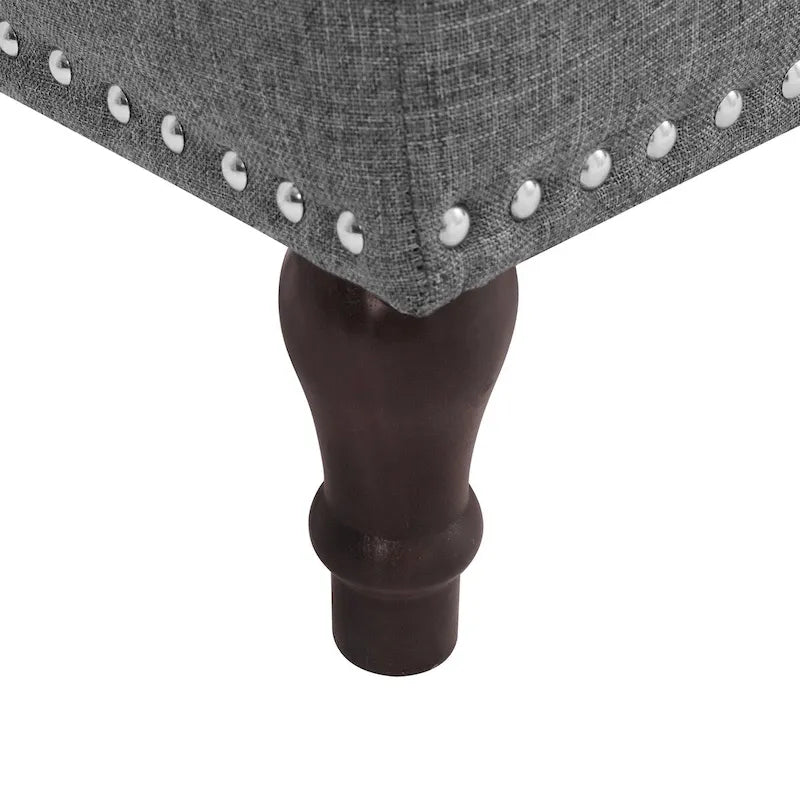 Tufted Upholstered Storage Bench with Nailhead Trim and Wooden Legs