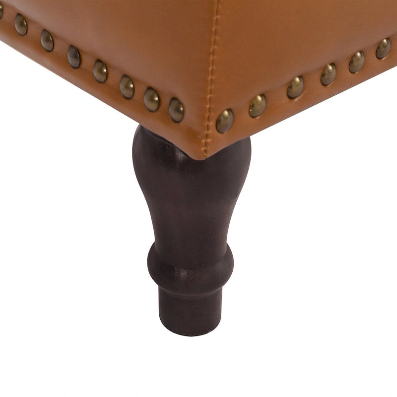 Tufted Upholstered Storage Bench with Nailhead Trim and Wooden Legs