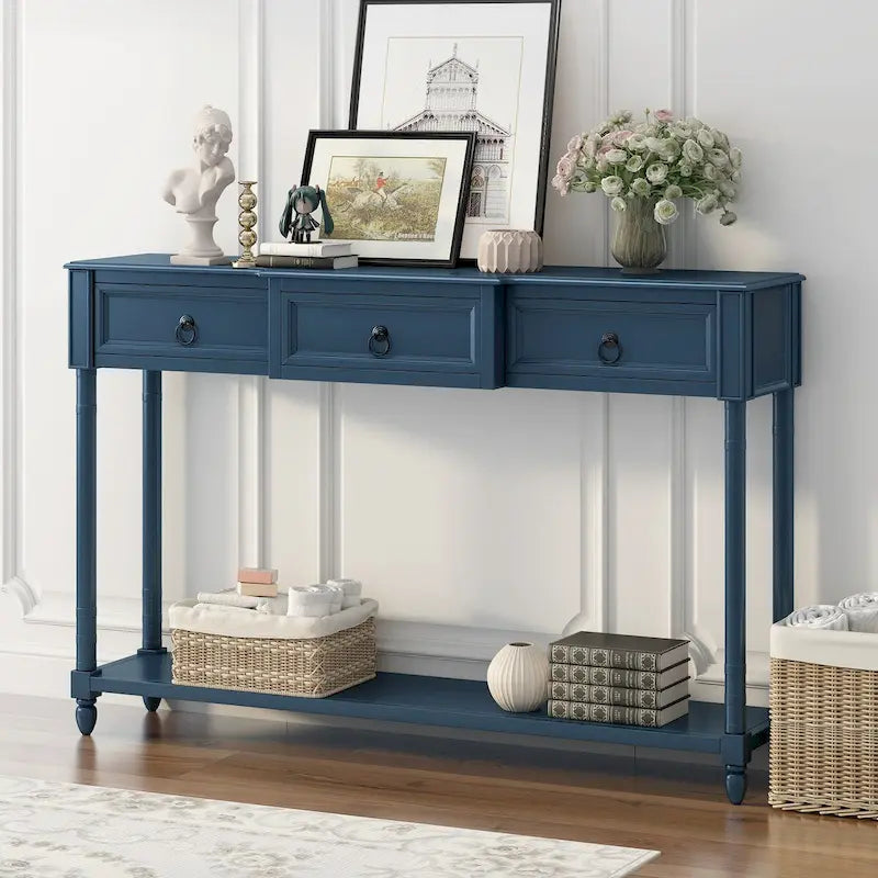 Rustic Wooden Console Table with Three Drawers and Lower Shelf