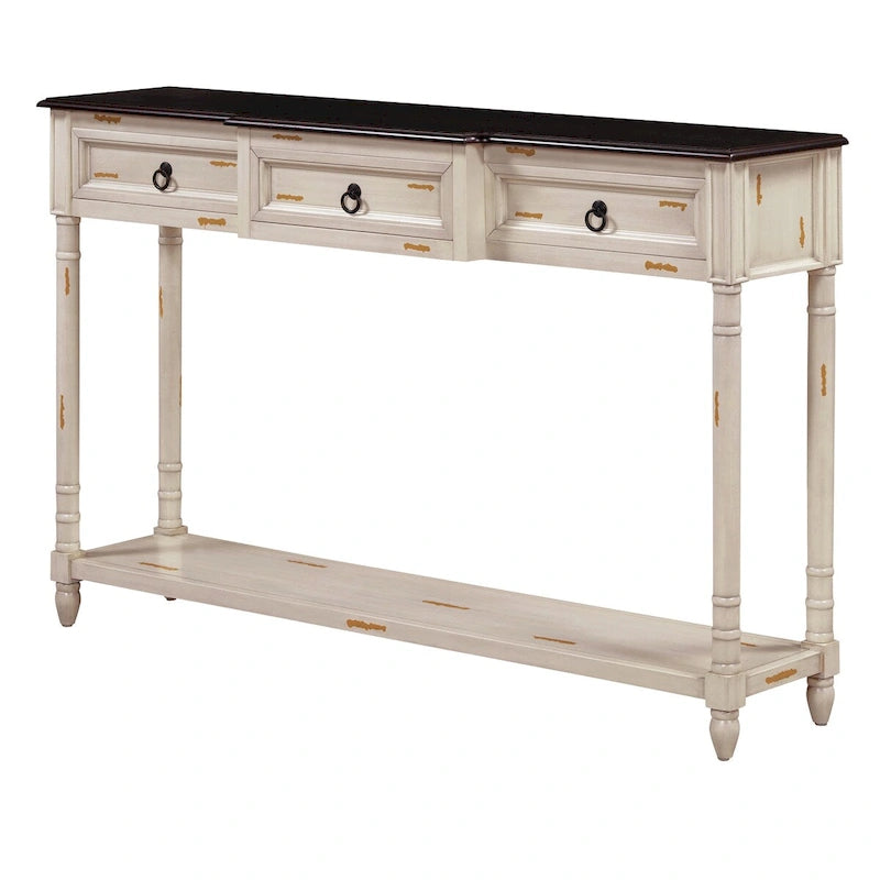 Rustic Wooden Console Table with Three Drawers and Lower Shelf