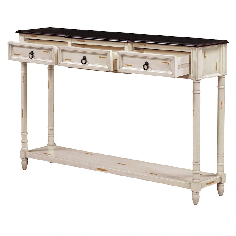 Rustic Wooden Console Table with Three Drawers and Lower Shelf