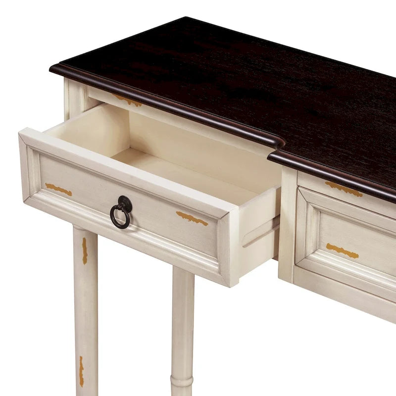 Rustic Wooden Console Table with Three Drawers and Lower Shelf