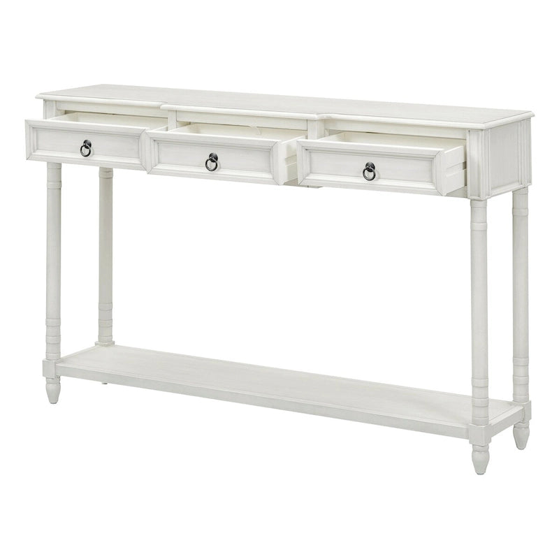 Rustic Wooden Console Table with Three Drawers and Lower Shelf