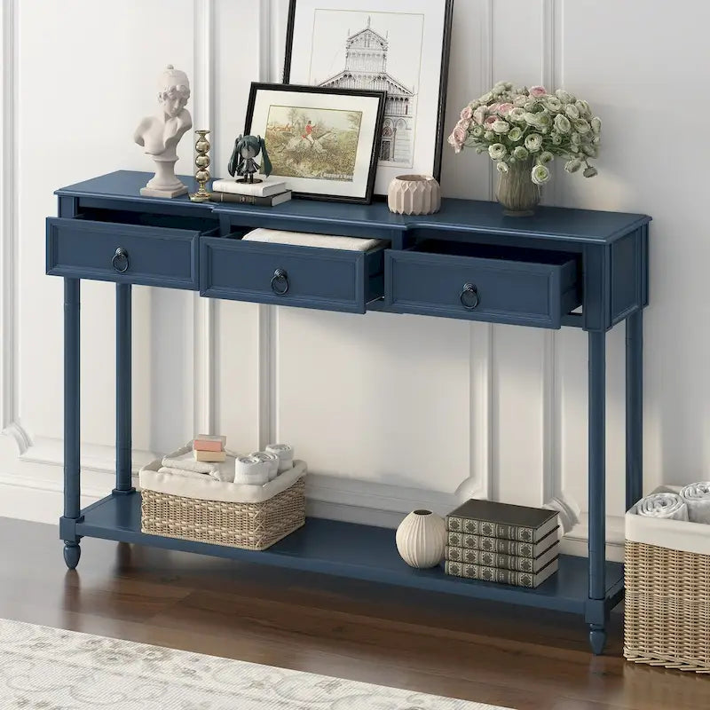 Rustic Wooden Console Table with Three Drawers and Lower Shelf