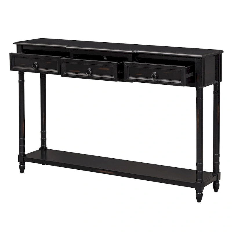 Rustic Wooden Console Table with Three Drawers and Lower Shelf