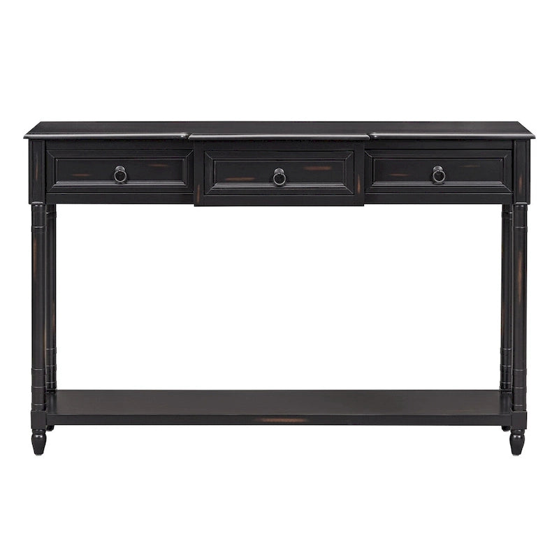 Rustic Wooden Console Table with Three Drawers and Lower Shelf
