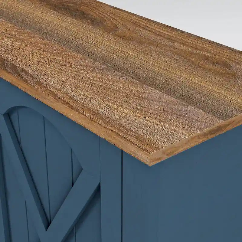 Farmhouse TV Stand with Electric Fireplace and Paneled Storage Cabinets