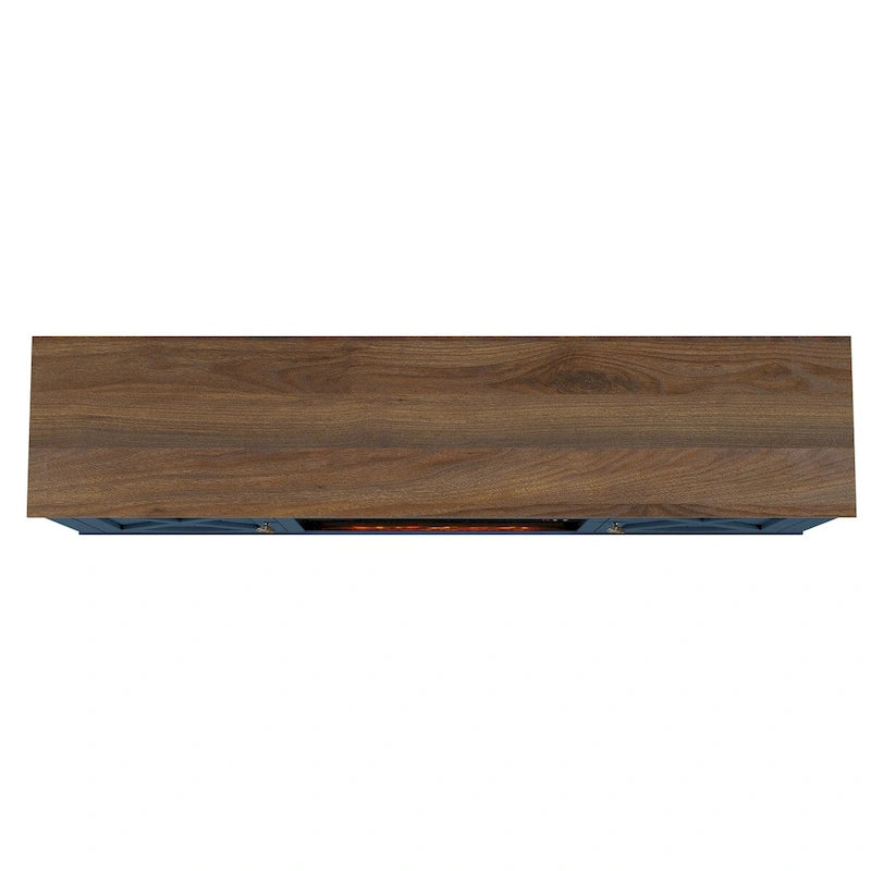 Farmhouse TV Stand with Electric Fireplace and Paneled Storage Cabinets