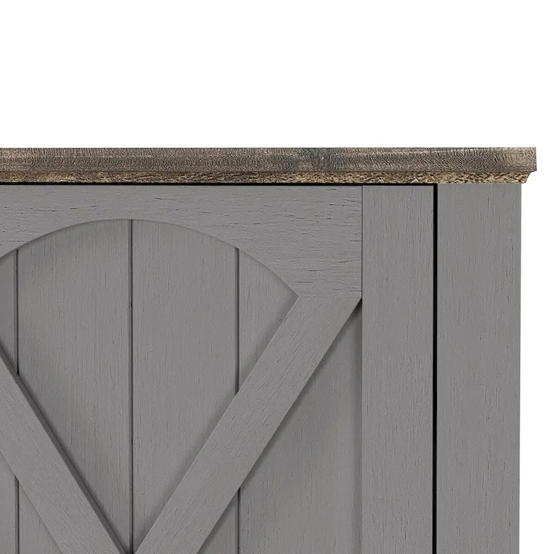 Farmhouse TV Stand with Electric Fireplace and Paneled Storage Cabinets
