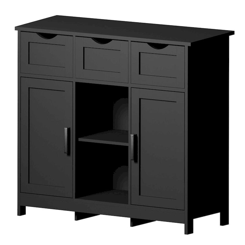 Classic Freestanding Storage Cabinet with Drawers and Adjustable Open Shelves