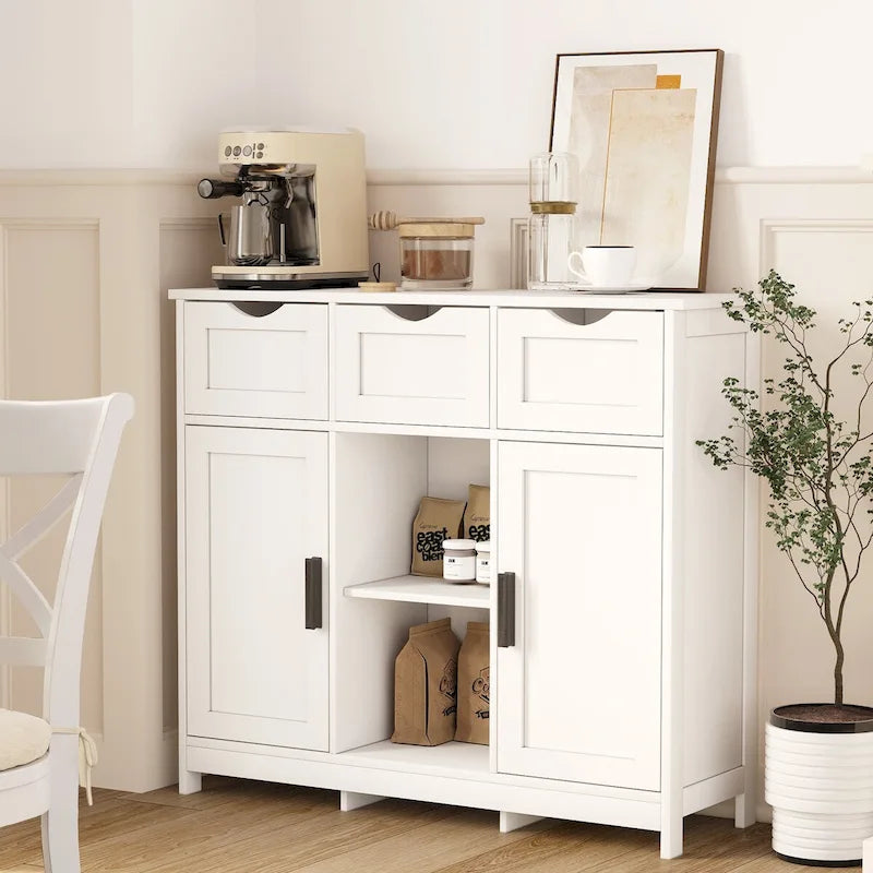 Classic Freestanding Storage Cabinet with Drawers and Adjustable Open Shelves