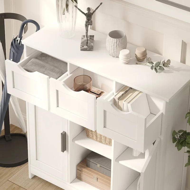 Classic Freestanding Storage Cabinet with Drawers and Adjustable Open Shelves