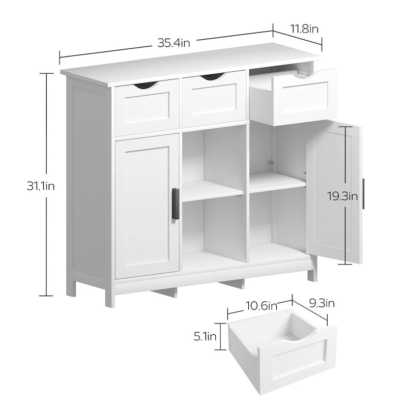 Classic Freestanding Storage Cabinet with Drawers and Adjustable Open Shelves