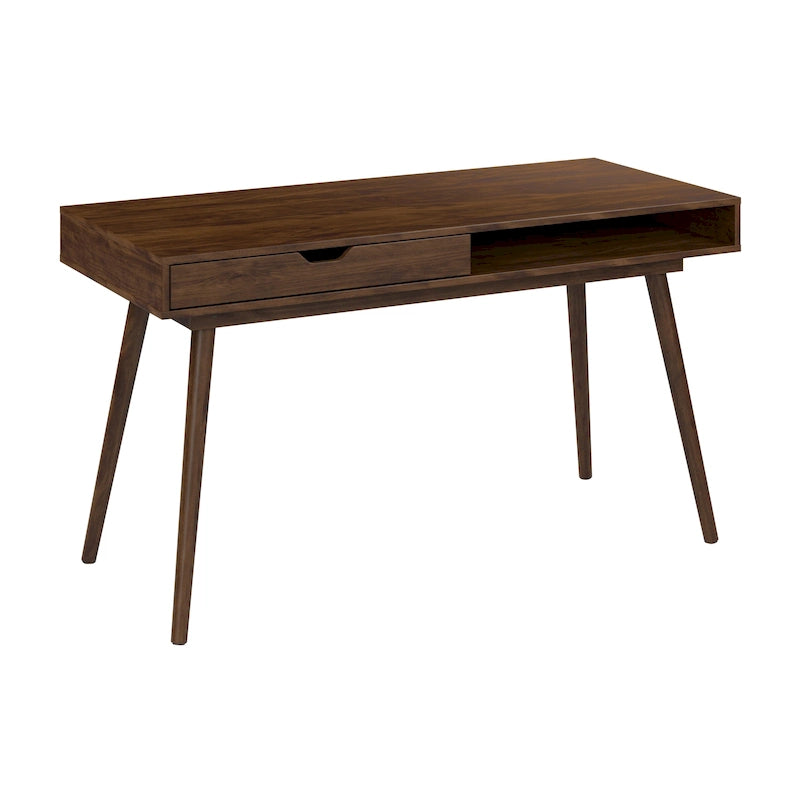 Mid-Century Modern Writing Desk with Drawer Storage and Tapered Legs