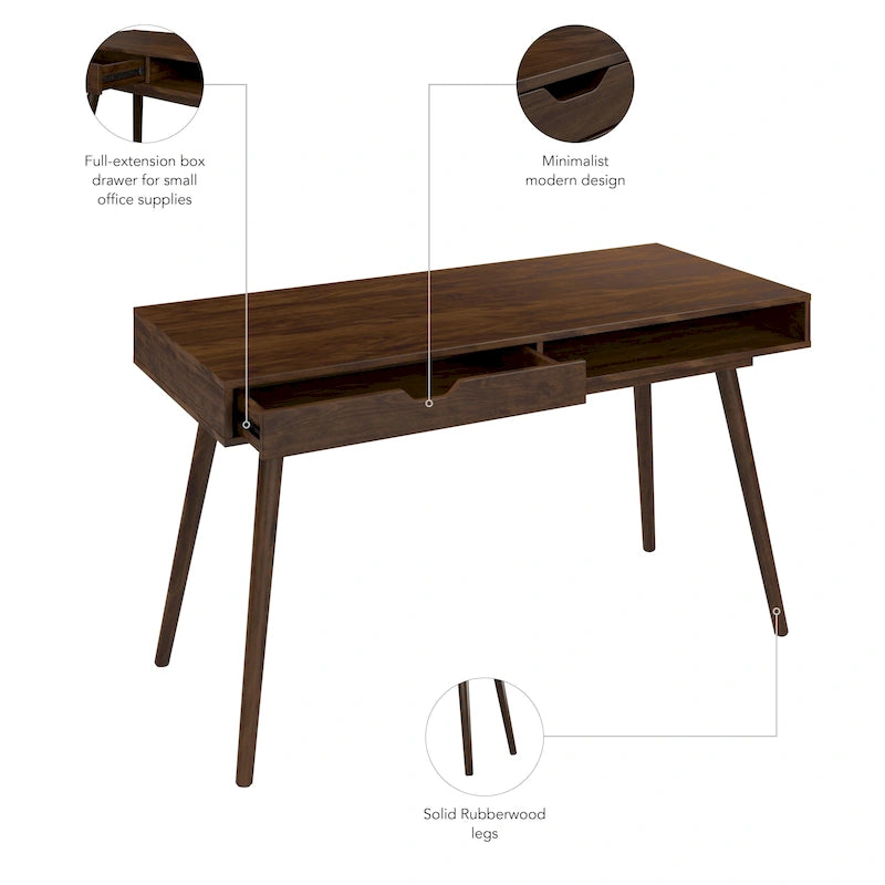 Bureau d’écriture moderne de style mi-siècle avec rangement à tiroirs et pieds fuselés
