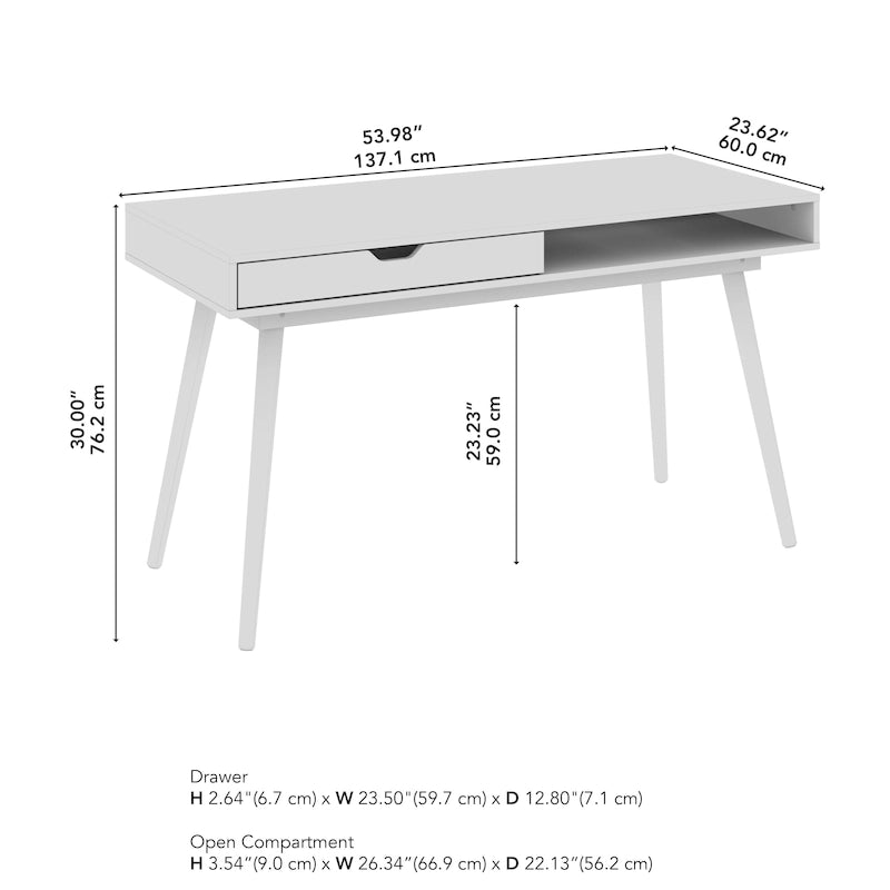 Bureau d’écriture moderne de style mi-siècle avec rangement à tiroirs et pieds fuselés