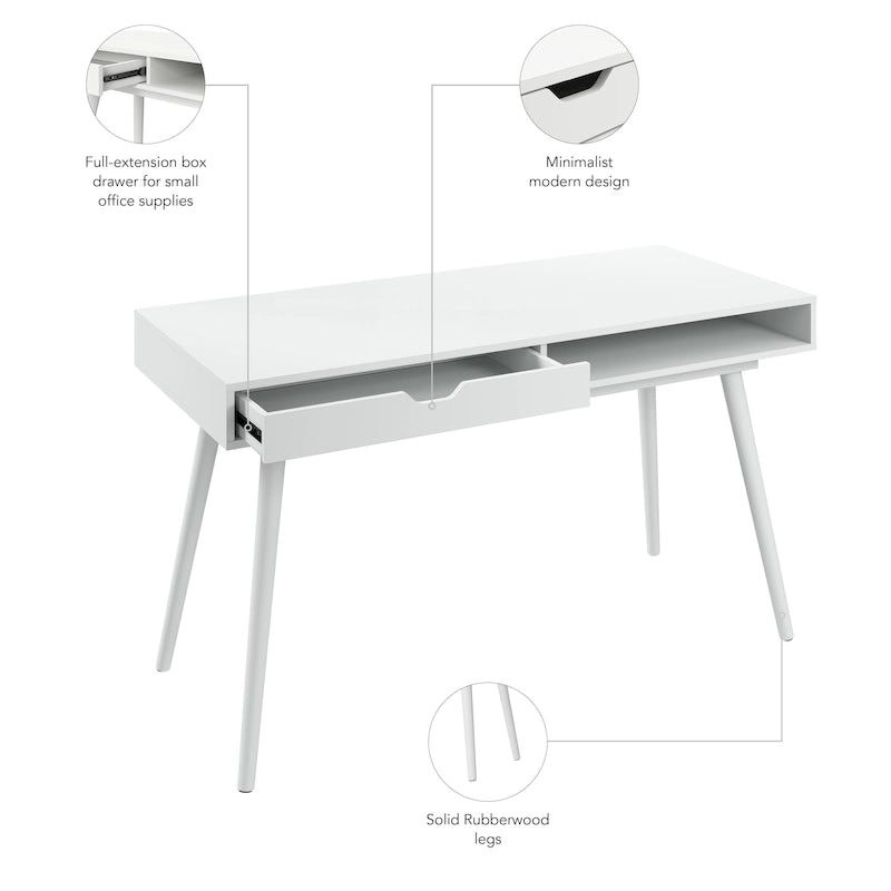 Bureau d’écriture moderne de style mi-siècle avec rangement à tiroirs et pieds fuselés