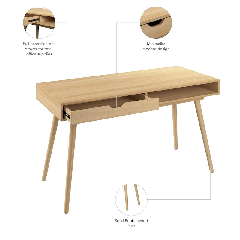Bureau d’écriture moderne de style mi-siècle avec rangement à tiroirs et pieds fuselés