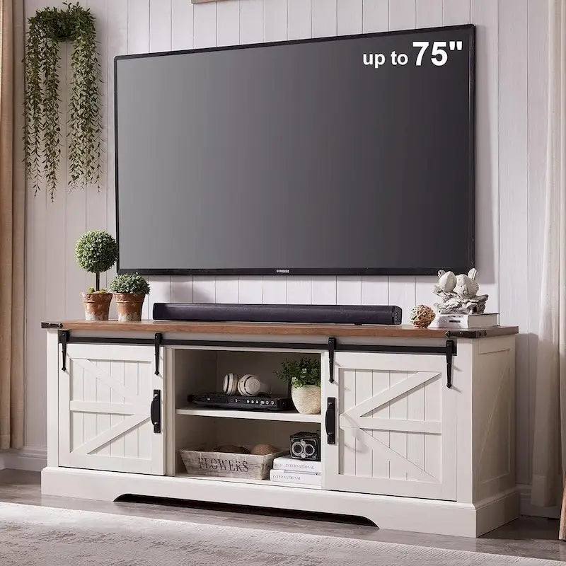 Farmhouse Wood TV Stand, Rustic Entertainment Center, Console Cabinet - n/a