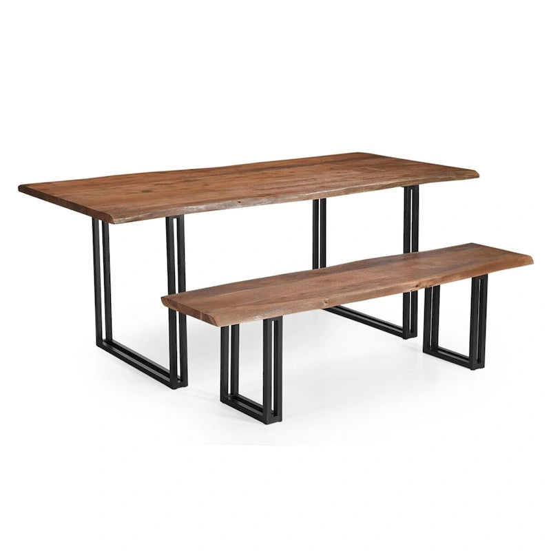 Rustic Brown Solid Acacia Wood Dining Table with Black Iron Legs
