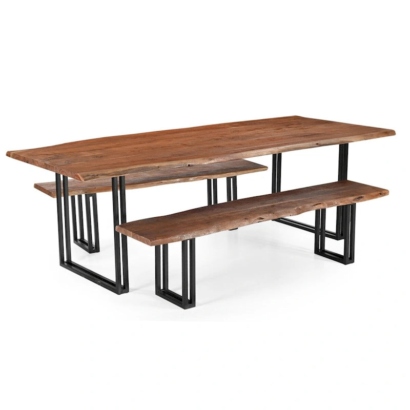 Rustic Brown Solid Acacia Wood Dining Table with Black Iron Legs