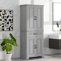 Armoire haute de rangement pour salle de bains avec portes à panneaux et tiroir central