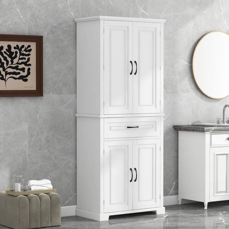 Hochschrank für das Badezimmer mit Paneeltüren und mittlerer Schublade